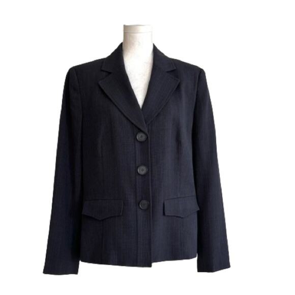 Evan Picone Navy Pinstripe Three Button Front Career Blazer Jacket Size 14 NEW - Picture 1 of 14